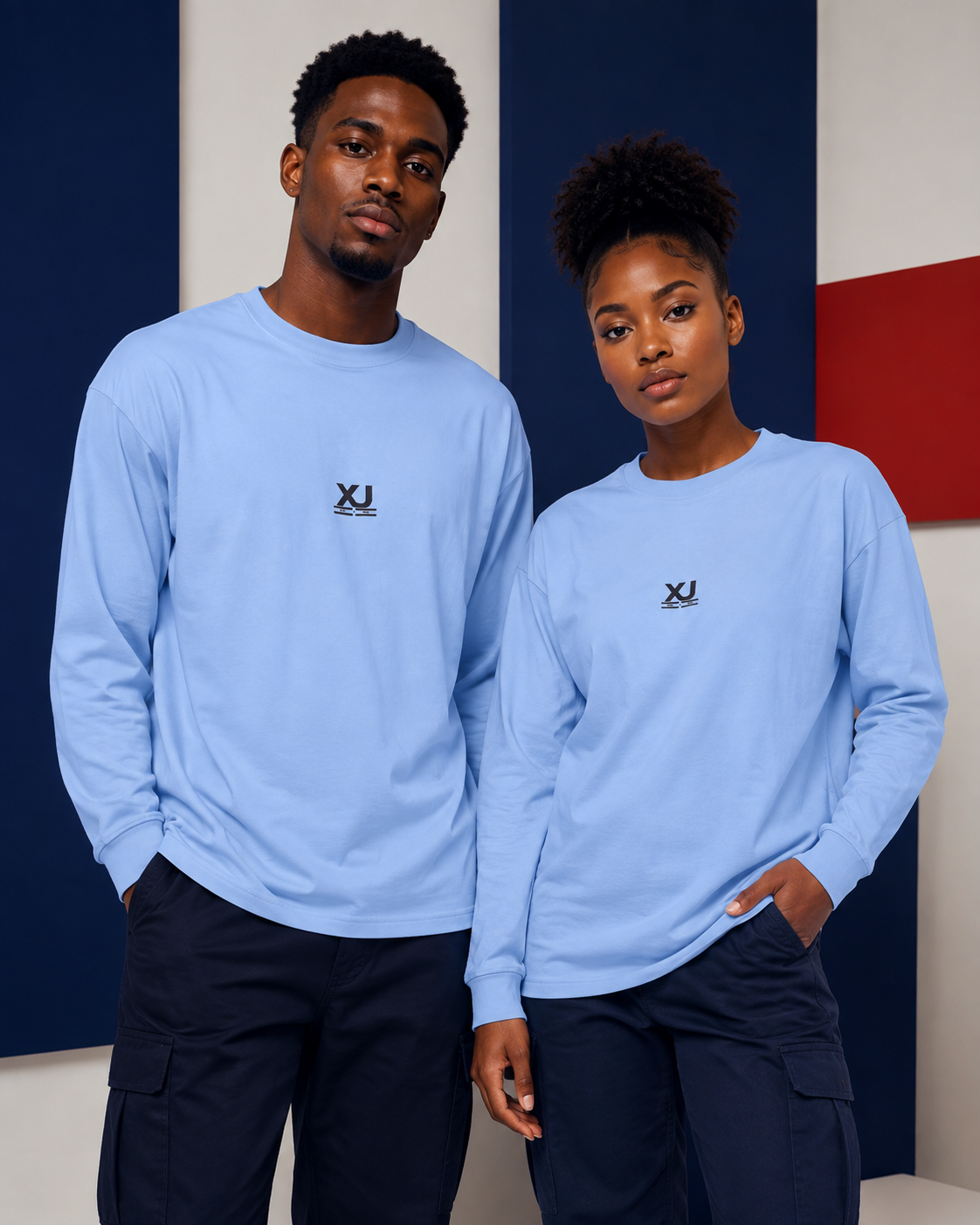 Homme et femme portant XJ Quiet Force bleu clair